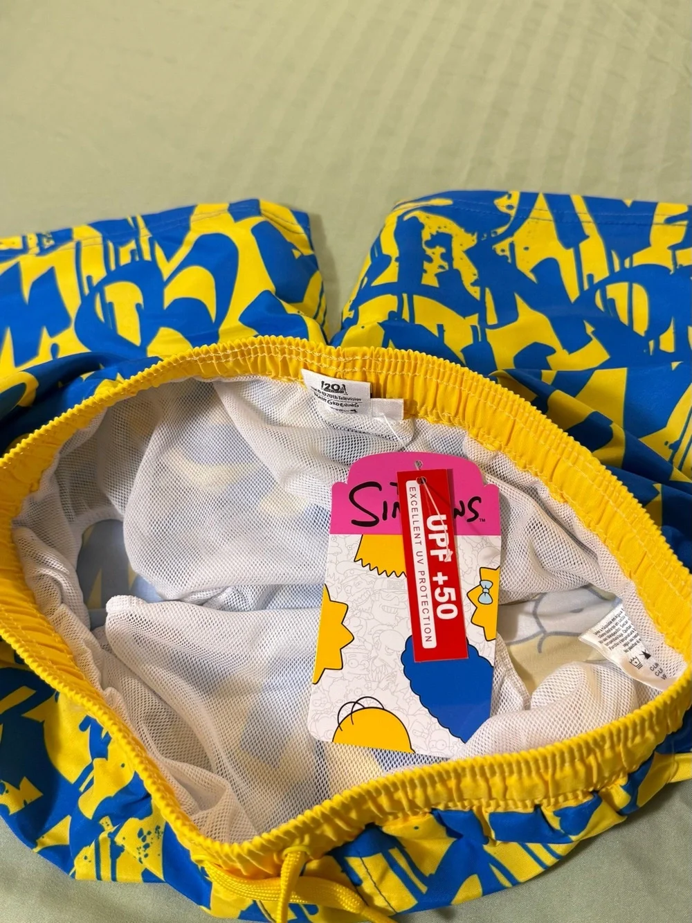 Kids Yellow & Blue Bart Simpson Swim Trunks